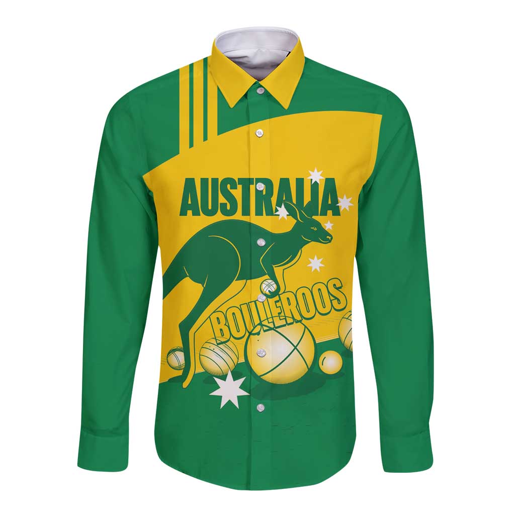 Custom Australia Petanque Long Sleeve Button Shirt Aussie Kangaroo Bouleroos National Color