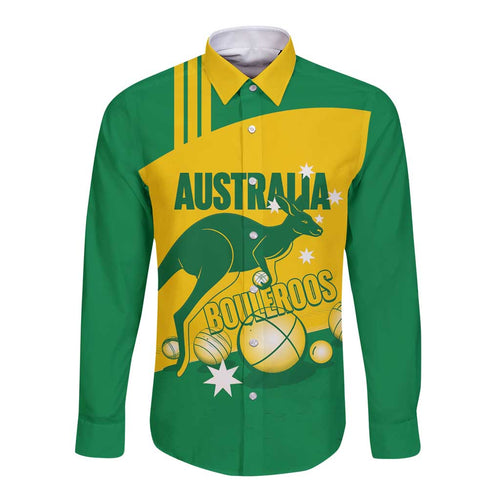 Custom Australia Petanque Long Sleeve Button Shirt Aussie Kangaroo Bouleroos National Color