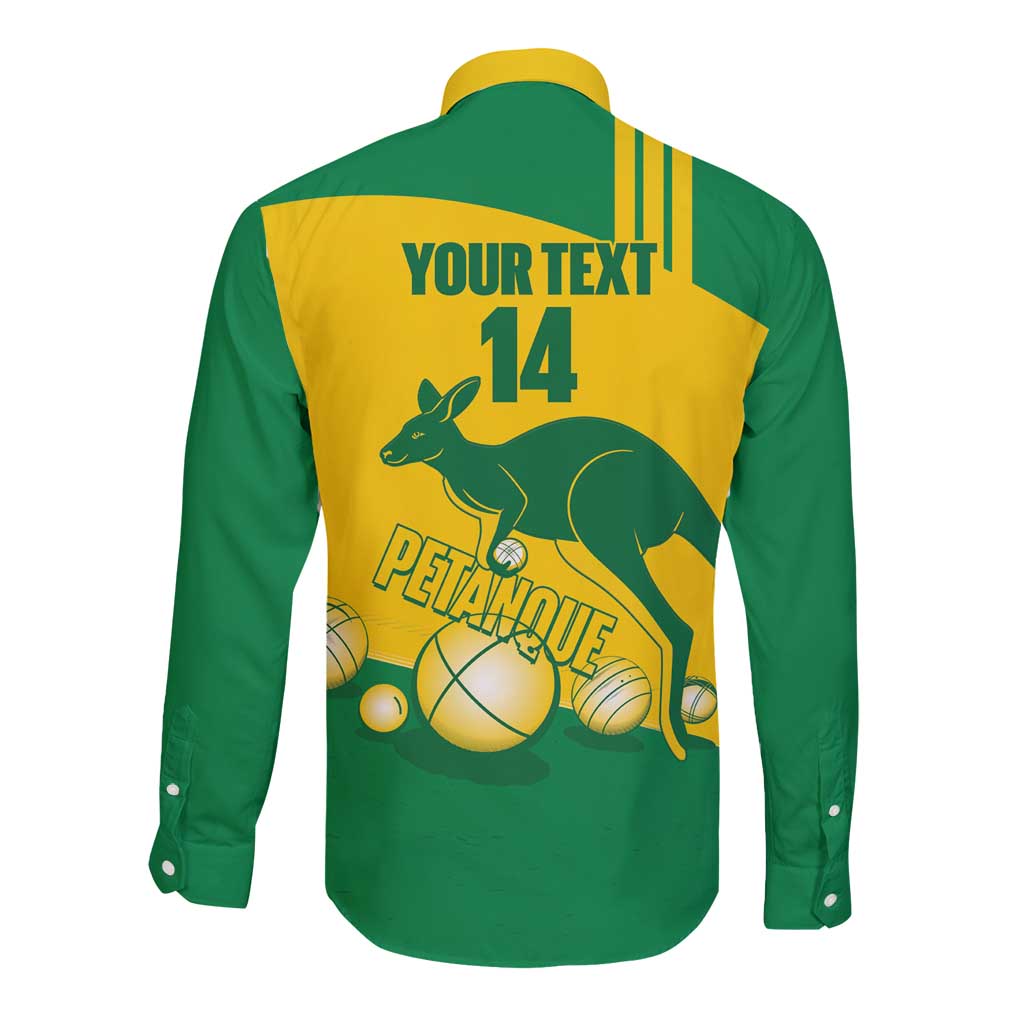 Custom Australia Petanque Long Sleeve Button Shirt Aussie Kangaroo Bouleroos National Color