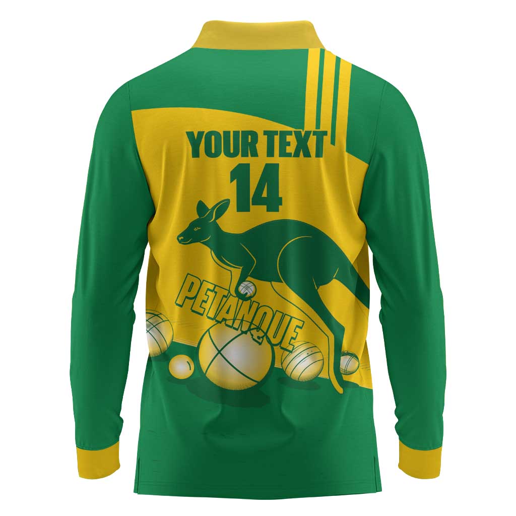 Custom Australia Petanque Long Sleeve Polo Shirt Aussie Kangaroo Bouleroos National Color