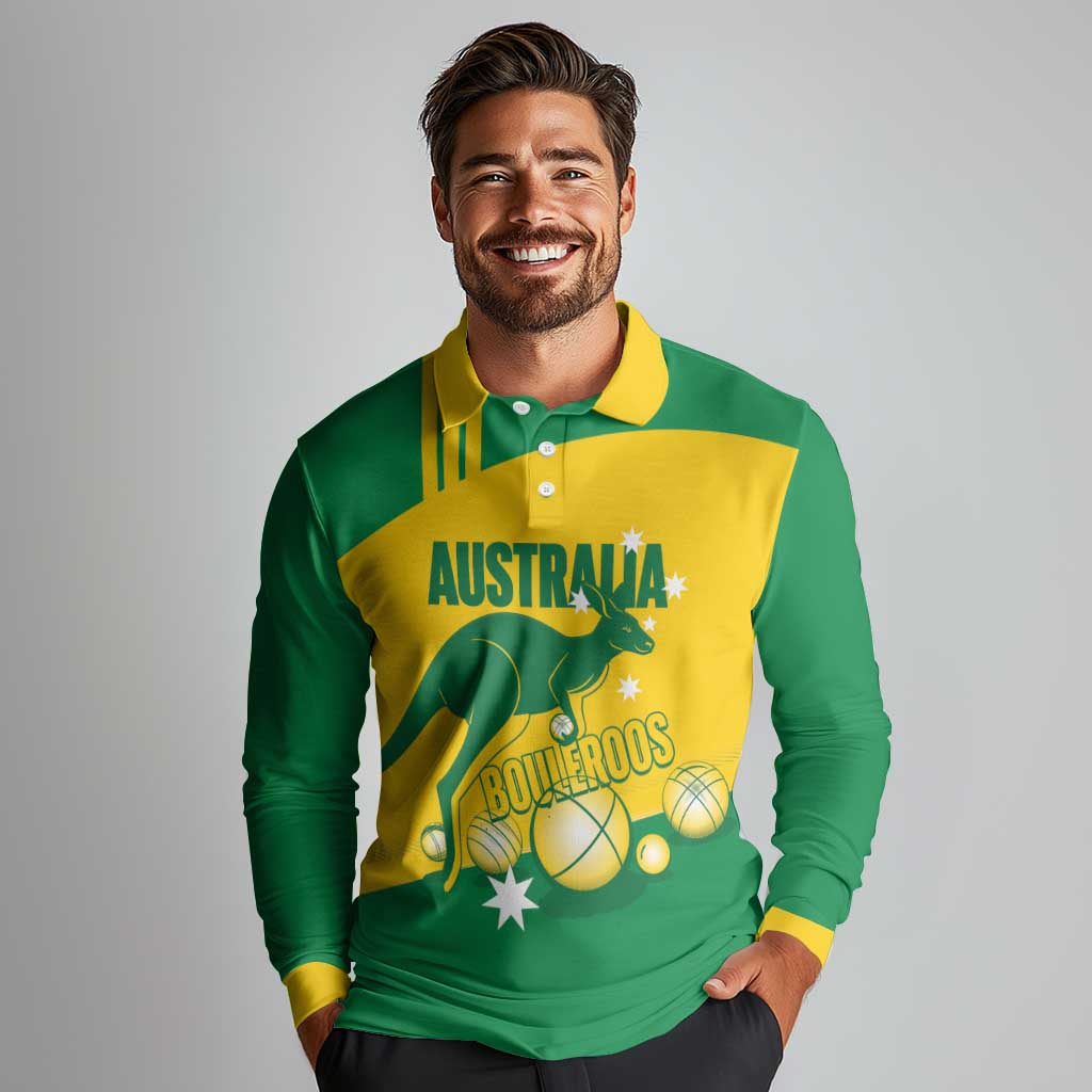 Custom Australia Petanque Long Sleeve Polo Shirt Aussie Kangaroo Bouleroos National Color