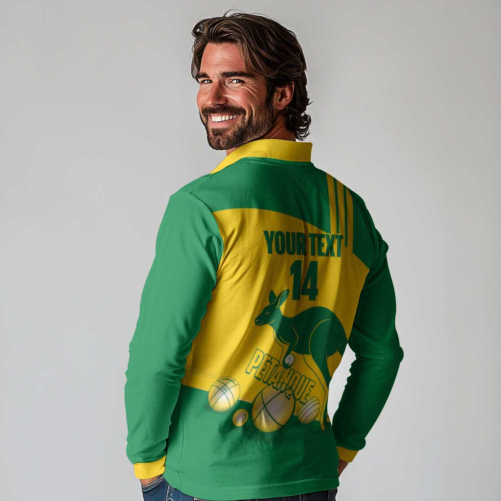 Custom Australia Petanque Long Sleeve Polo Shirt Aussie Kangaroo Bouleroos National Color