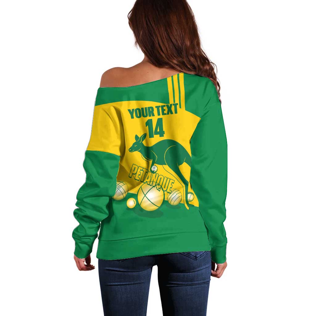 Custom Australia Petanque Off Shoulder Sweater Aussie Kangaroo Bouleroos National Color