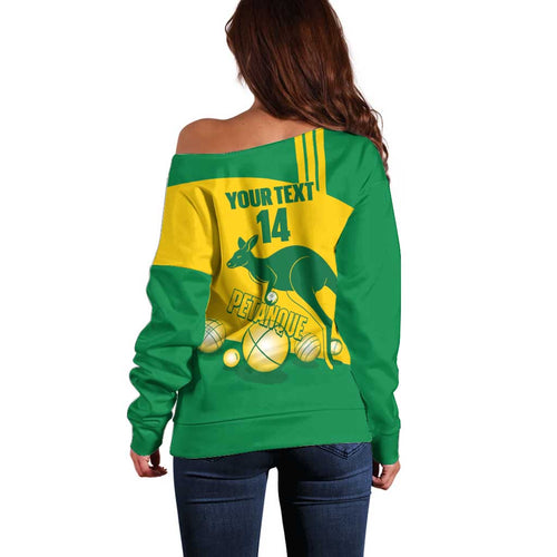 Custom Australia Petanque Off Shoulder Sweater Aussie Kangaroo Bouleroos National Color