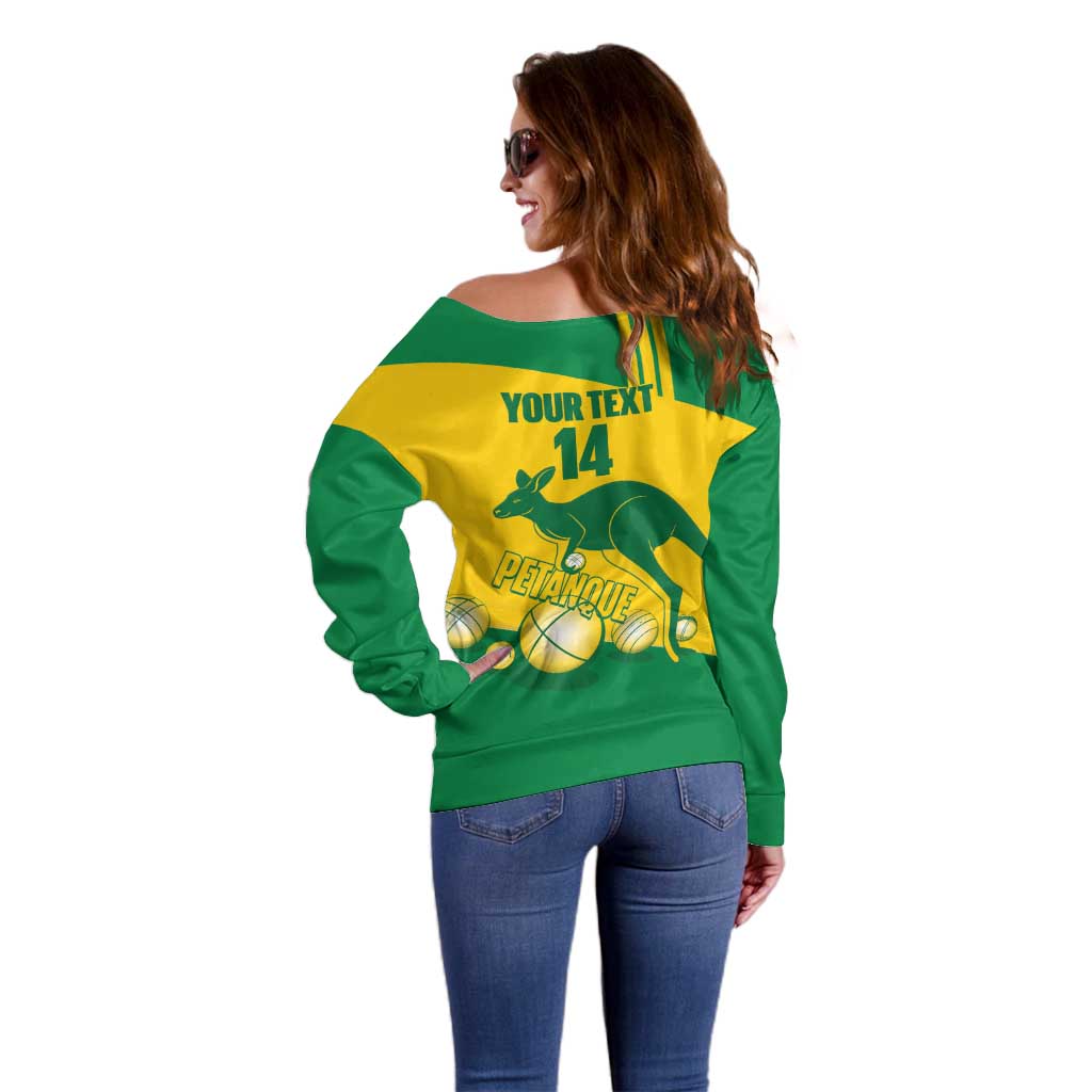 Custom Australia Petanque Off Shoulder Sweater Aussie Kangaroo Bouleroos National Color