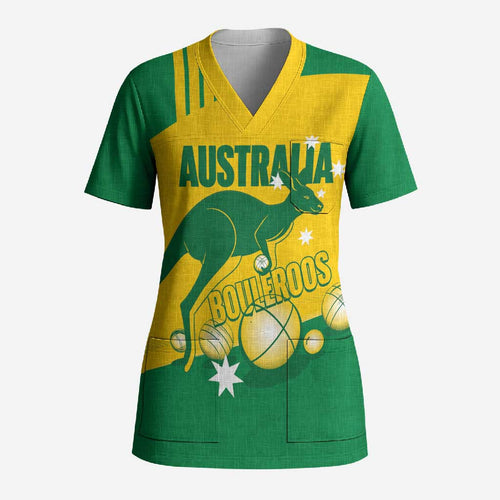Custom Australia Petanque Scrub Top Aussie Kangaroo Bouleroos National Color