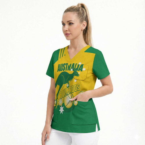 Custom Australia Petanque Scrub Top Aussie Kangaroo Bouleroos National Color