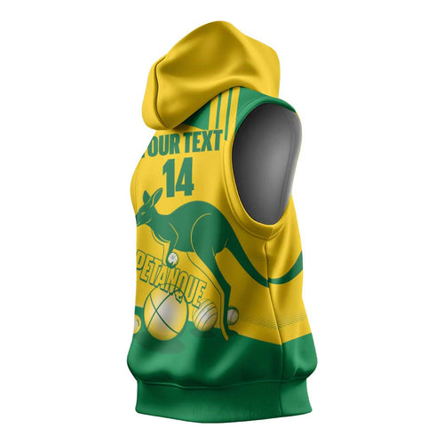 Custom Australia Petanque Sleeveless Hoodie Aussie Kangaroo Bouleroos National Color