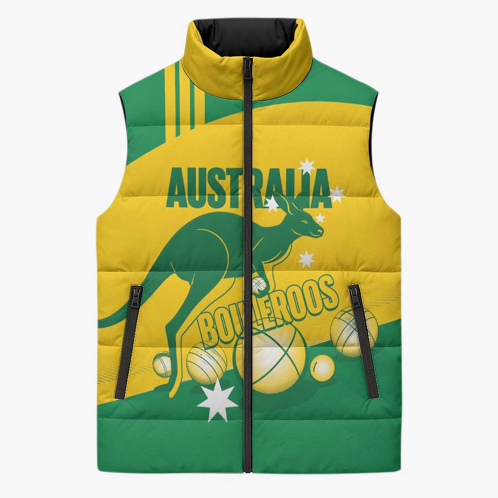 Custom Australia Petanque Sleeveless Puffer Jacket Aussie Kangaroo Bouleroos National Color