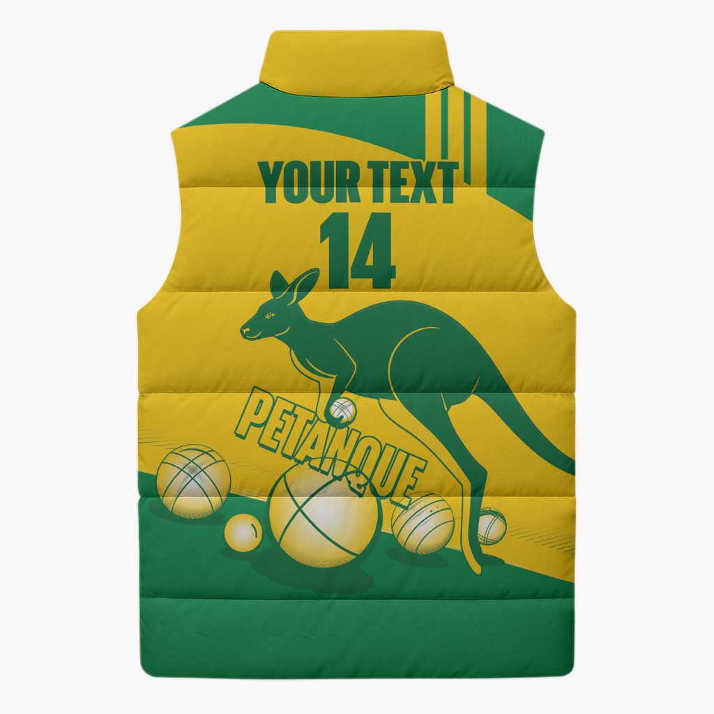 Custom Australia Petanque Sleeveless Puffer Jacket Aussie Kangaroo Bouleroos National Color