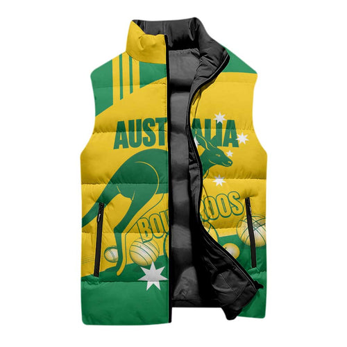 Custom Australia Petanque Sleeveless Puffer Jacket Aussie Kangaroo Bouleroos National Color