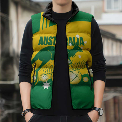 Custom Australia Petanque Sleeveless Puffer Jacket Aussie Kangaroo Bouleroos National Color