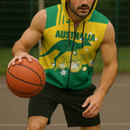 Custom Australia Petanque Sleeveless Zip Hoodie Aussie Kangaroo Bouleroos National Color