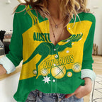 Custom Australia Petanque Women Casual Shirt Aussie Kangaroo Bouleroos National Color