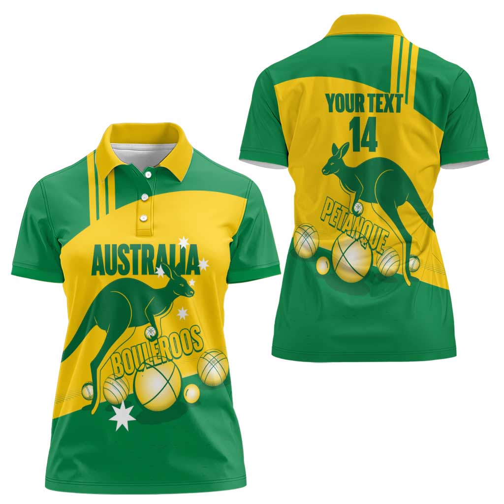 Custom Australia Petanque Women Polo Shirt Aussie Kangaroo Bouleroos National Color