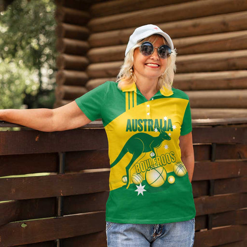 Custom Australia Petanque Women Polo Shirt Aussie Kangaroo Bouleroos National Color