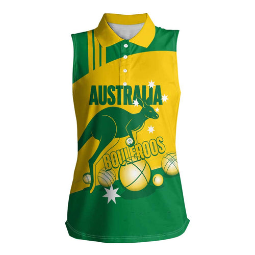 Custom Australia Petanque Women Sleeveless Polo Shirt Aussie Kangaroo Bouleroos National Color
