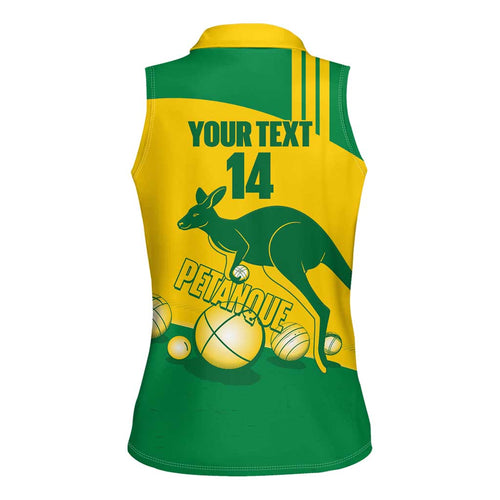 Custom Australia Petanque Women Sleeveless Polo Shirt Aussie Kangaroo Bouleroos National Color