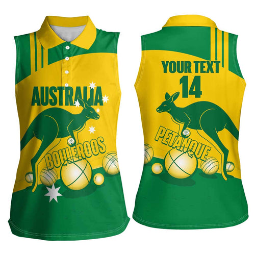 Custom Australia Petanque Women Sleeveless Polo Shirt Aussie Kangaroo Bouleroos National Color