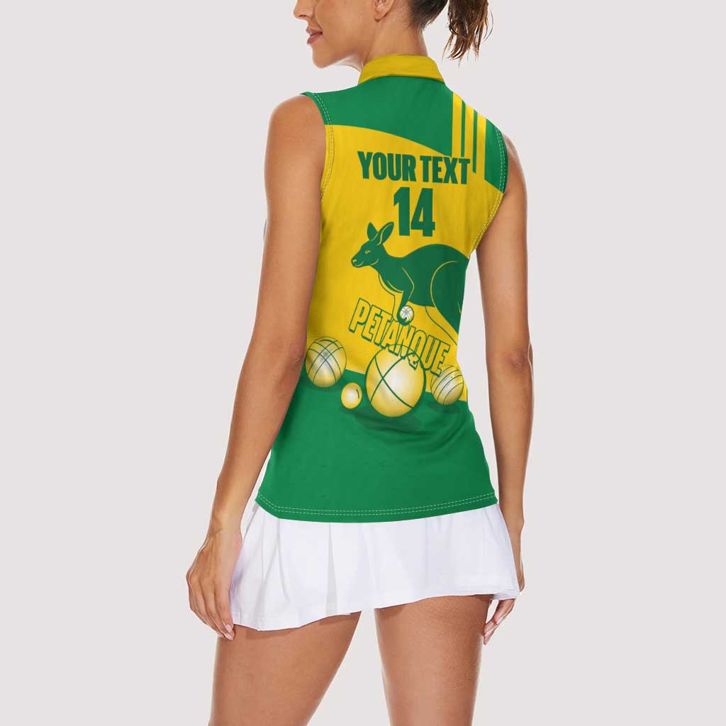 Custom Australia Petanque Women Sleeveless Polo Shirt Aussie Kangaroo Bouleroos National Color