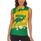 Custom Australia Petanque Women Sleeveless Polo Shirt Aussie Kangaroo Bouleroos National Color