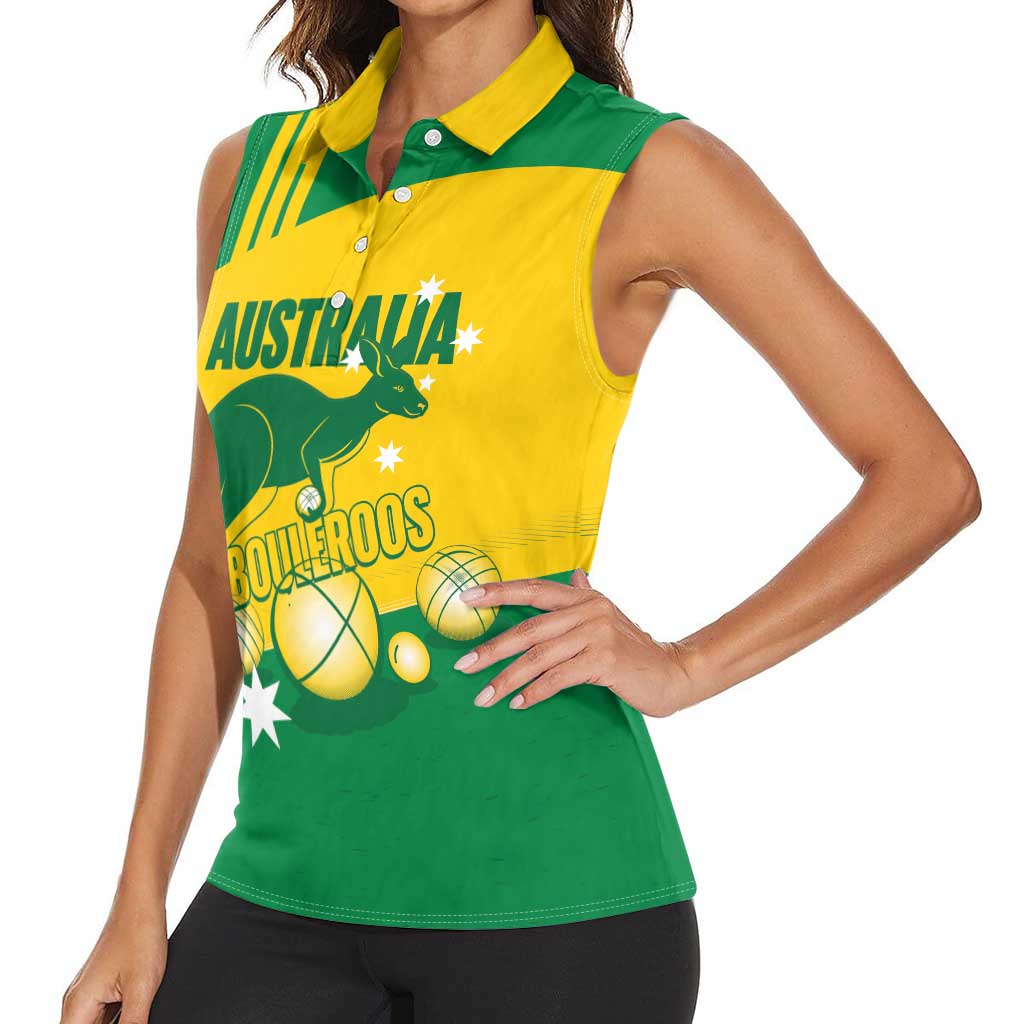Custom Australia Petanque Women Sleeveless Polo Shirt Aussie Kangaroo Bouleroos National Color