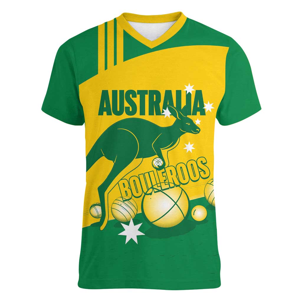 Custom Australia Petanque Women V-Neck T-Shirt Aussie Kangaroo Bouleroos National Color