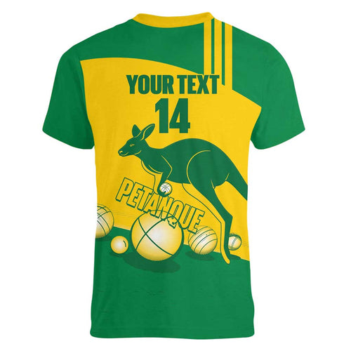 Custom Australia Petanque Women V-Neck T-Shirt Aussie Kangaroo Bouleroos National Color