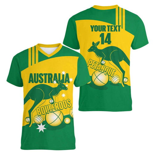Custom Australia Petanque Women V-Neck T-Shirt Aussie Kangaroo Bouleroos National Color