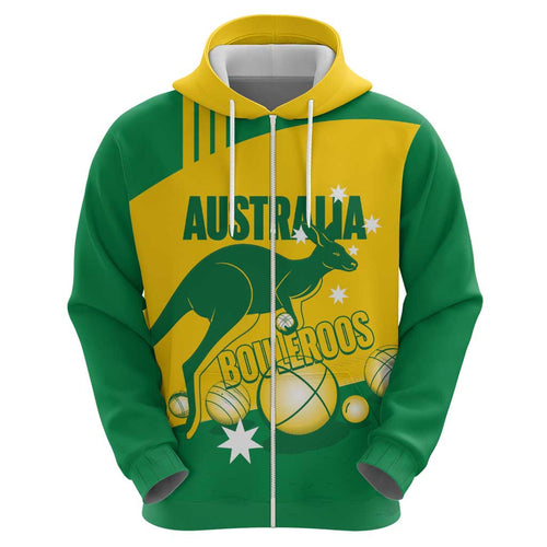 Custom Australia Petanque Zip Hoodie Aussie Kangaroo Bouleroos National Color