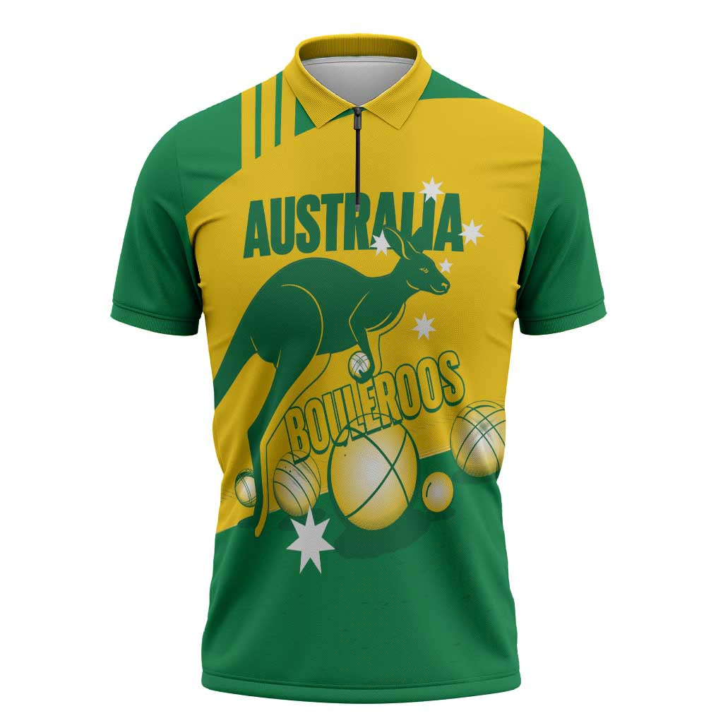 Custom Australia Petanque Zipper Polo Shirt Aussie Kangaroo Bouleroos National Color