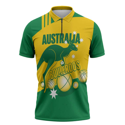 Custom Australia Petanque Zipper Polo Shirt Aussie Kangaroo Bouleroos National Color