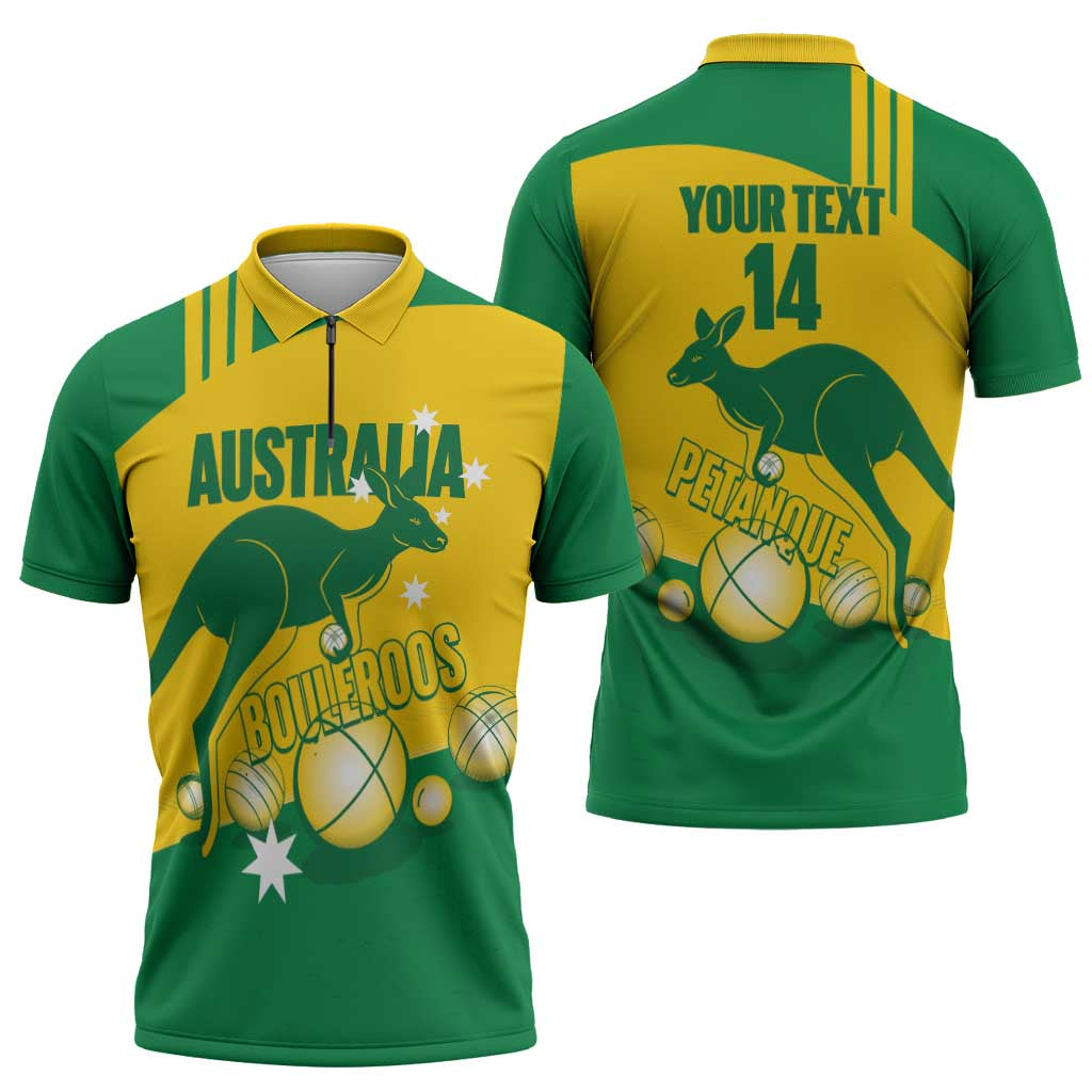 Custom Australia Petanque Zipper Polo Shirt Aussie Kangaroo Bouleroos National Color