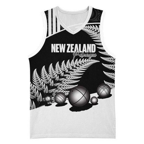 Custom New Zealand Silver Fern Petanque Basketball Jersey Aotearoa Maori Pattern