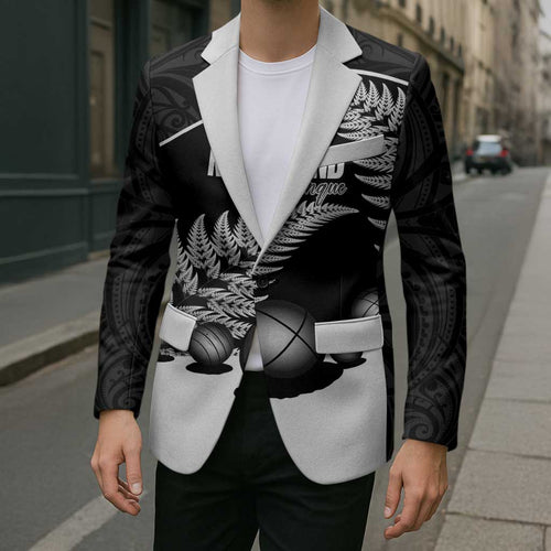 Custom New Zealand Silver Fern Petanque Blazer Aotearoa Maori Pattern