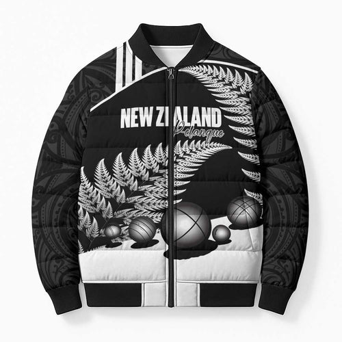 Custom New Zealand Silver Fern Petanque Bomber Puffer Jacket Aotearoa Maori Pattern
