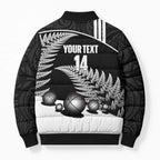 Custom New Zealand Silver Fern Petanque Bomber Puffer Jacket Aotearoa Maori Pattern
