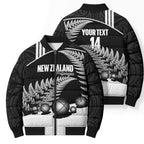 Custom New Zealand Silver Fern Petanque Bomber Puffer Jacket Aotearoa Maori Pattern