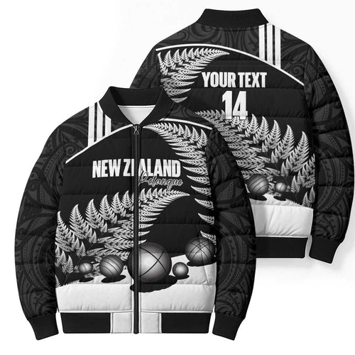 Custom New Zealand Silver Fern Petanque Bomber Puffer Jacket Aotearoa Maori Pattern