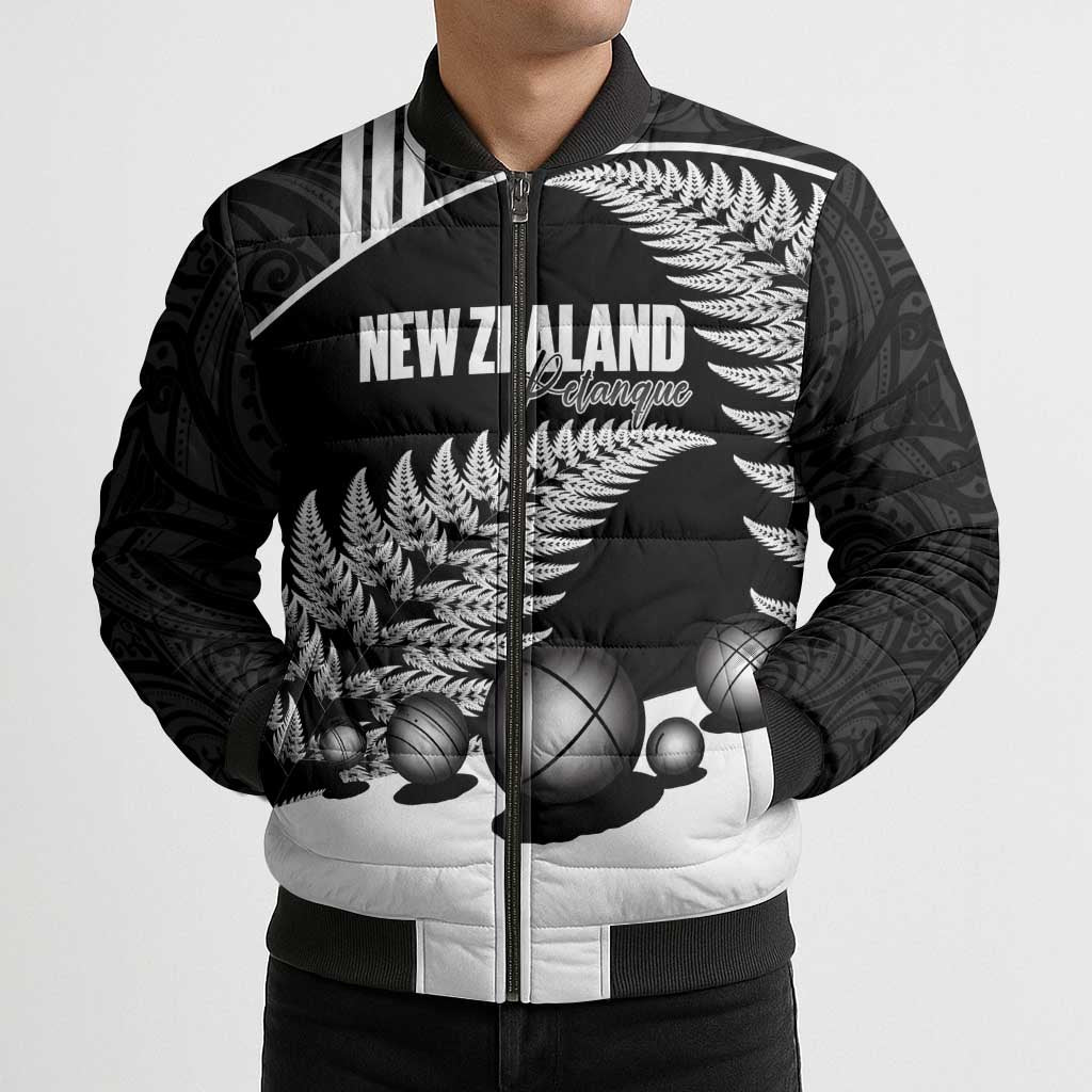 Custom New Zealand Silver Fern Petanque Bomber Puffer Jacket Aotearoa Maori Pattern