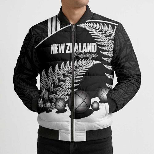 Custom New Zealand Silver Fern Petanque Bomber Puffer Jacket Aotearoa Maori Pattern