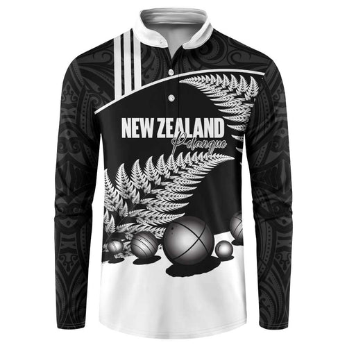 Custom New Zealand Silver Fern Petanque Button Sweatshirt Aotearoa Maori Pattern