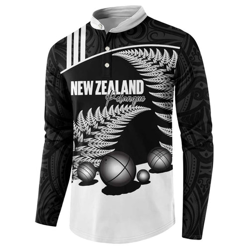 Custom New Zealand Silver Fern Petanque Button Sweatshirt Aotearoa Maori Pattern