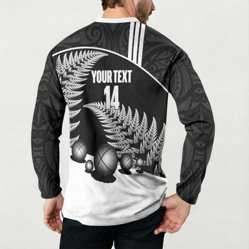 Custom New Zealand Silver Fern Petanque Button Sweatshirt Aotearoa Maori Pattern