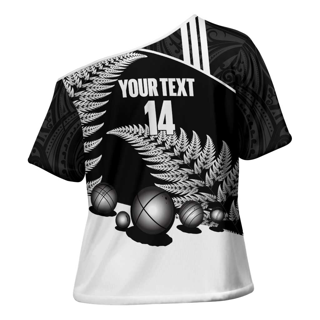 Custom New Zealand Silver Fern Petanque Cross Shoulder Shirt Aotearoa Maori Pattern
