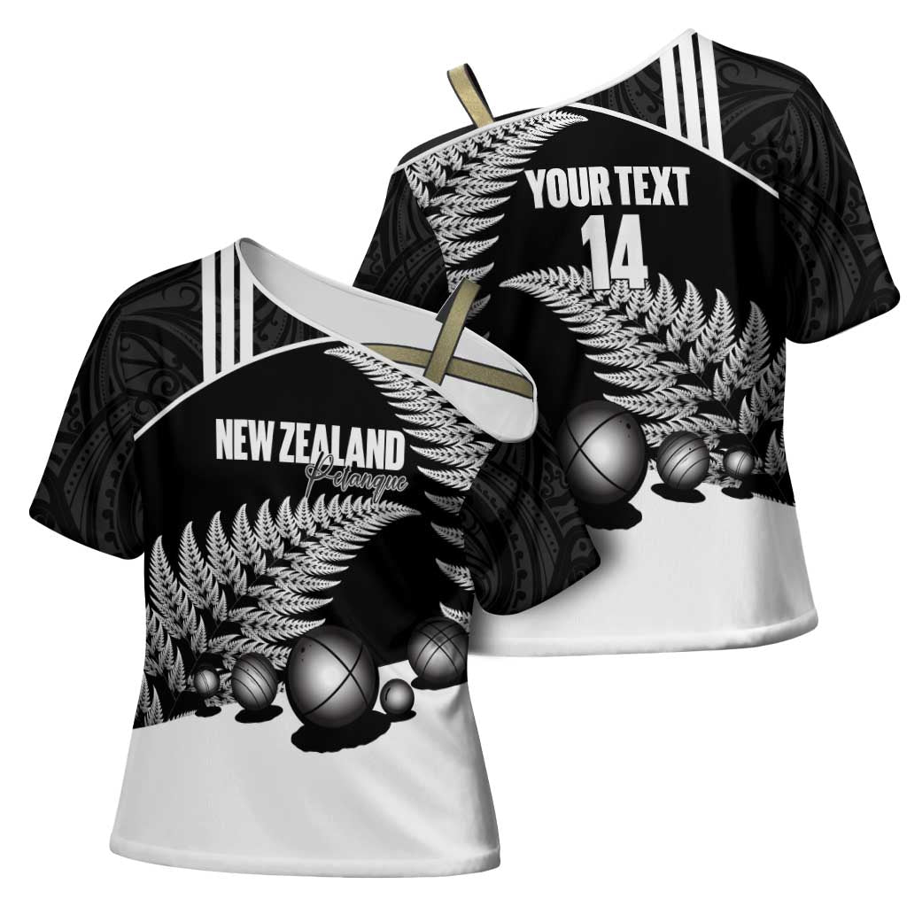 Custom New Zealand Silver Fern Petanque Cross Shoulder Shirt Aotearoa Maori Pattern
