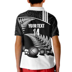 Custom New Zealand Silver Fern Petanque Kid Polo Shirt Aotearoa Maori Pattern