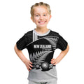 Custom New Zealand Silver Fern Petanque Kid T Shirt Aotearoa Maori Pattern