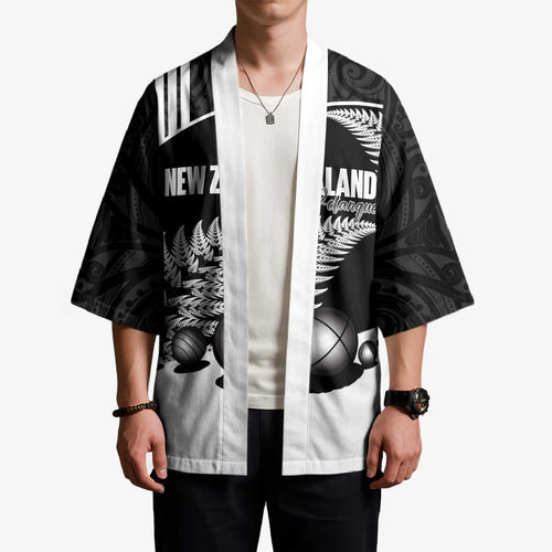 Custom New Zealand Silver Fern Petanque Kimono Aotearoa Maori Pattern