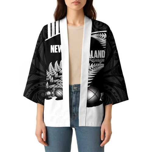 Custom New Zealand Silver Fern Petanque Kimono Aotearoa Maori Pattern